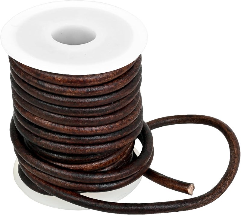 GENIQUE Real/Genuine Round Leather String Cord for Necklace, Bracelets, Jewellery, Braiding (4mm, Antique Brown Distressed) - Image 4